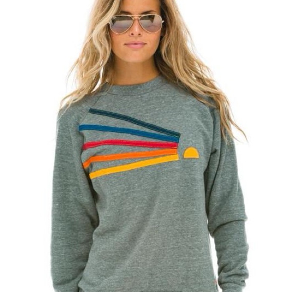 Aviator Nation Gray Crewneck with Multicolor Stripes